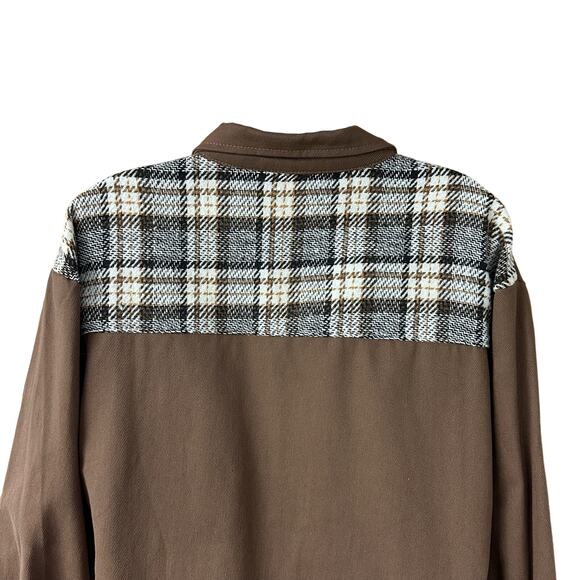 New! Women’s Sz S Button Shirt Jacket 2 Breast Pockets Long Sleeve Brown & Cream - Picture 7 of 11